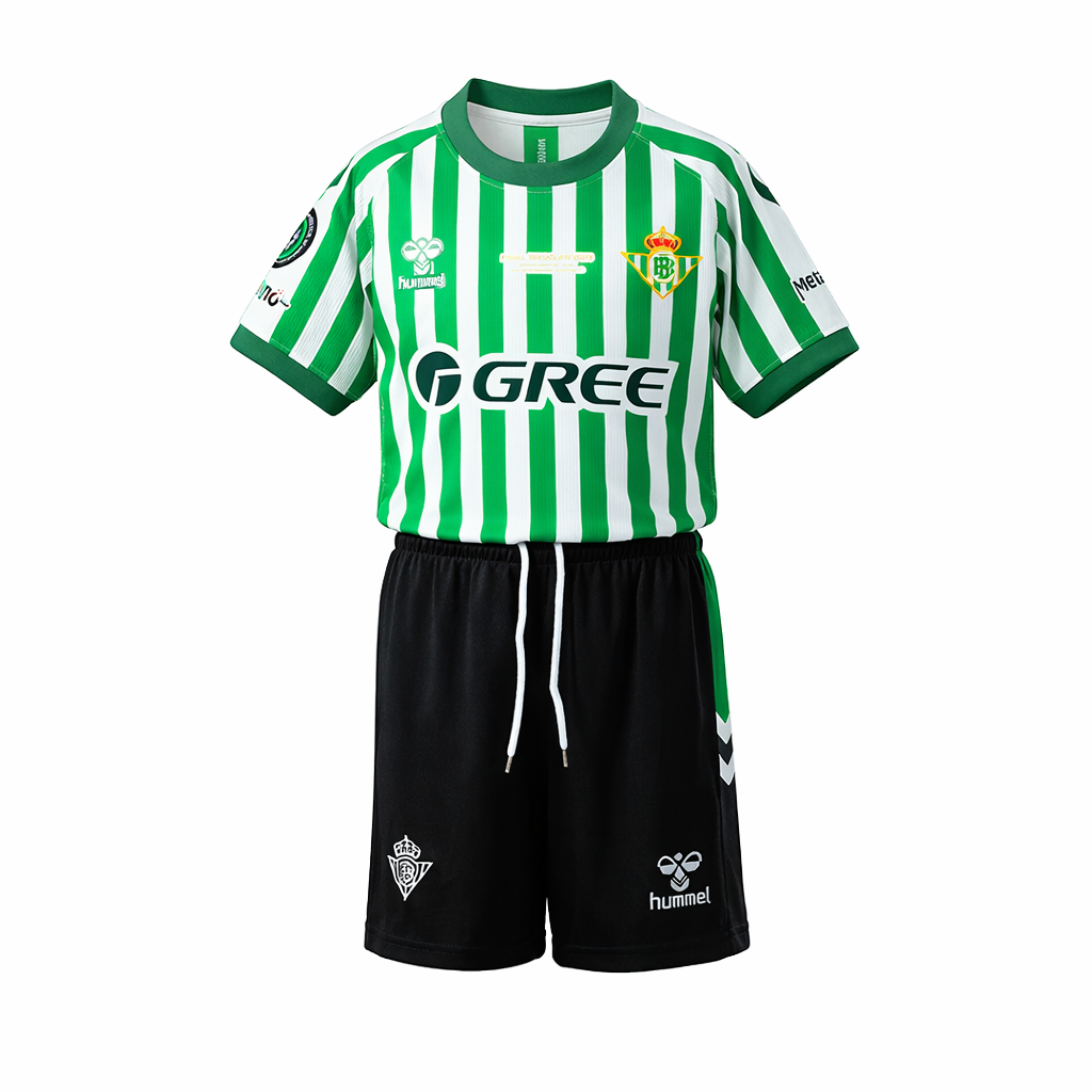 Equipación completa Real Betis 1º equipación Final Confenrence League 2025 talla de niño