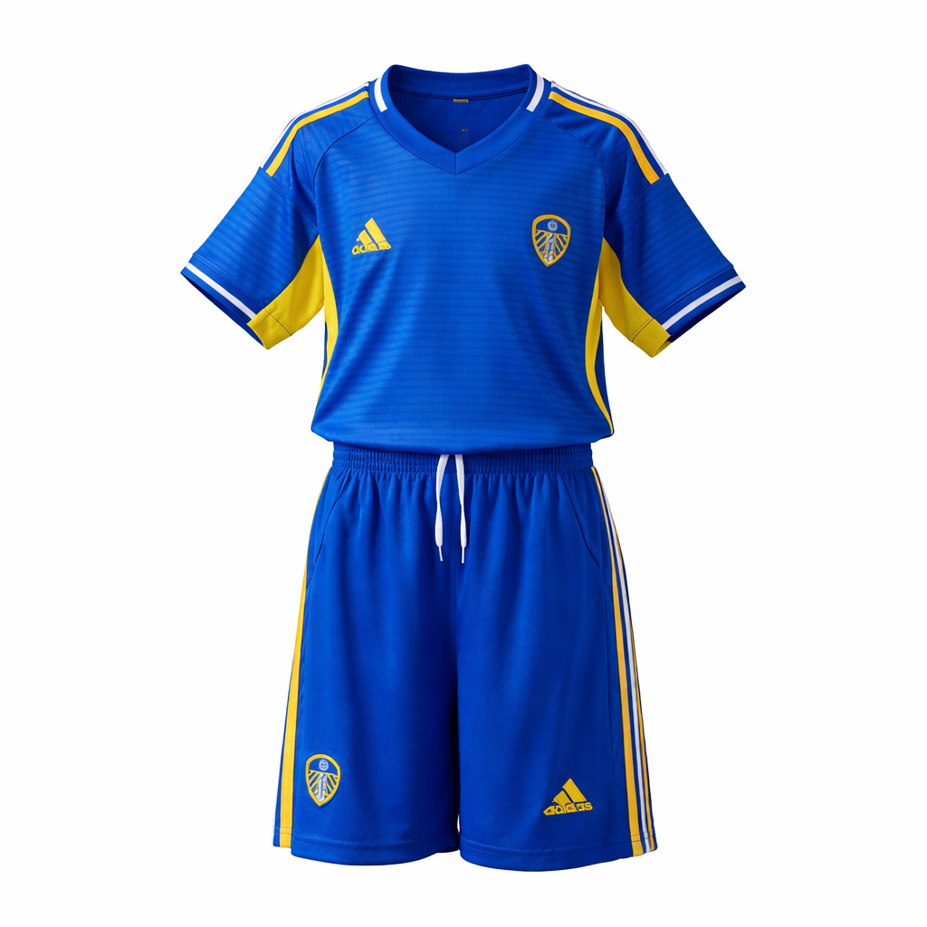 Komplettes Leeds United FC Auswärtstrikot 25-26 Kindergröße